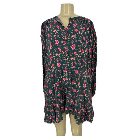 Free People XS Women Flower Fields Mini Tunic FP Dress Floral Oversized 39-9 - Picture 1 of 11